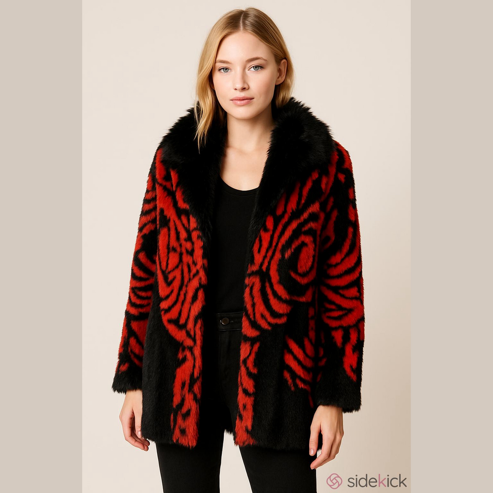 BLACK RIVET Vintage Black and Red Blazer with Fur Collar. Size S